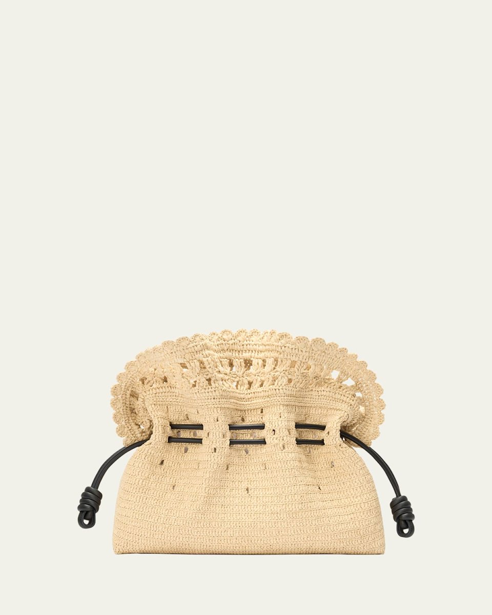 x Paula's Ibiza Flamenco Medium Ruffled Clutch Bag in Raffia